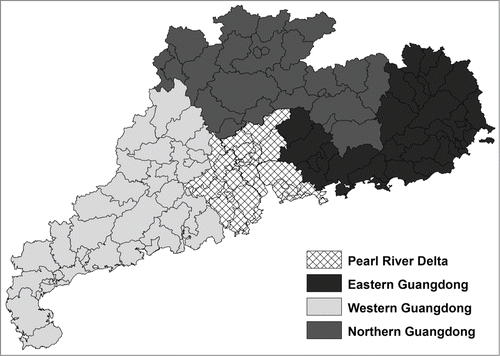 Figure 1. Four geographical regions of Guangdong Province.