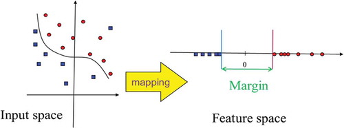 Figure 9. The new data space and margin between the positive class and non-class data in the one-class classifier.