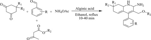 Scheme 69. Synthesis of poly-hydroquinolines using alginic acid.