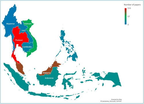 Figure 2. Geographical distribution of studies on zoonotic pathogens in Southeast Asia.
