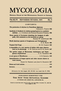 Cover image for Mycologia, Volume 46, Issue 5, 1954