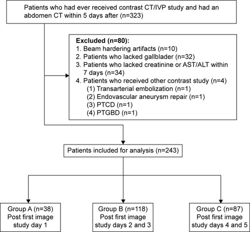 Figure 1 Flow chart of 243 patients with gallbladder opacification assessed using abdominal CT images.