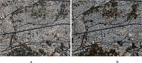 Figure 1. Pléiades and WV-3 images of the Isfahan urban area for the years (a) 2012 and (b) 2016, respectively.