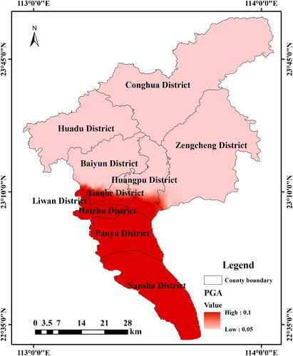 Figure 8. PGA distribution results in Guangzhou.