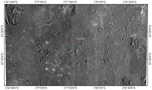 Figure 5. LROC NAC DOM mosaic of CE-4 landing site with a resolution of 0.9 m (Liu, Di, Li Citation2019).