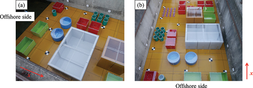 Figure 4. Photographs of building and tank models in the seaside area (Arikawa et al. Citation2021).