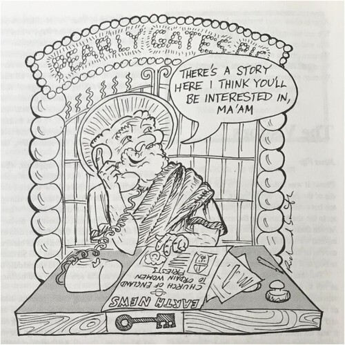 Figure 4. ‘Pearly Gates’ cartoon, Chrysalis: Women and Religion, July 1993, p.13. TWL/6MOW/11.Orphan Licence: OWLS000401-2.