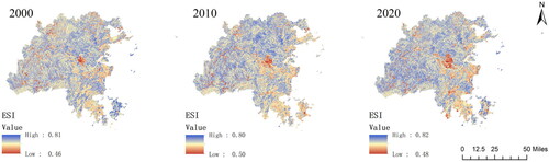 Figure 7. Spatial distribution of ecological security index of Fuzhou.