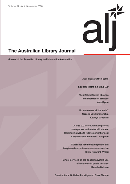 Cover image for The Australian Library Journal, Volume 57, Issue 4, 2008