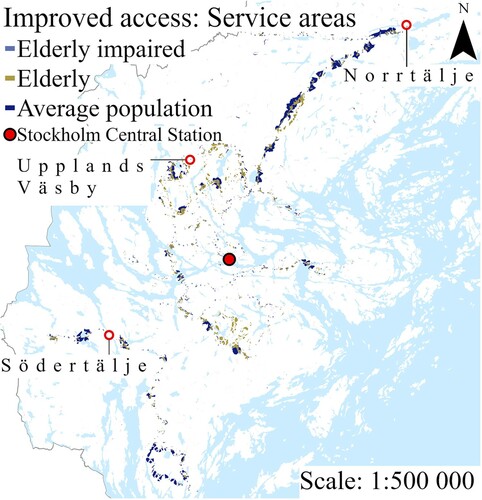 Figure 6. Areas lacking access in 2019 that will have gained access to public transport by 2035