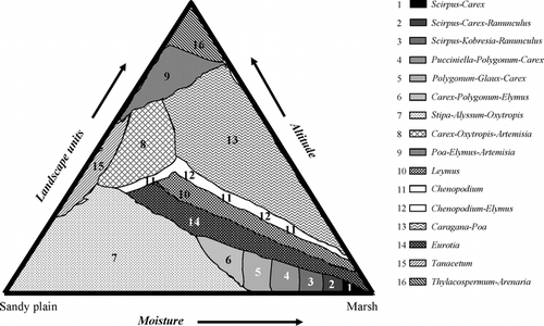 FIGURE 2. Distribution pattern of plant communities along environmental gradients