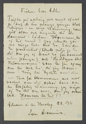 Figure 2. Letter from Ivar Arosenius to Ida (Eva) Arosenius, 1905, Gothenburg University Library.