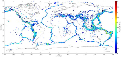 Figure 2. Geographic distribution of earthquakes occurring between 2010 and 2021 with Mw ≥ 4.