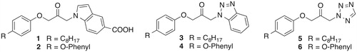 Figure 1. Heteroaryl-substituted propan-2-ones with preferential inhibition of cPLA2α (1 and 2) and FAAH (3–6).