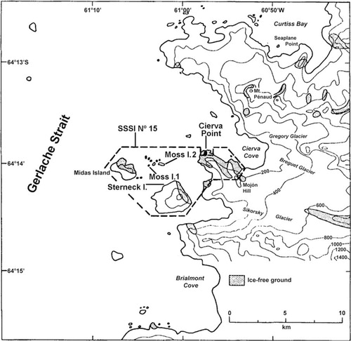 Fig. 2  Location of the sampling sites in the proximity of Cierva Point, Danco Coast, western Antarctic Peninsula.