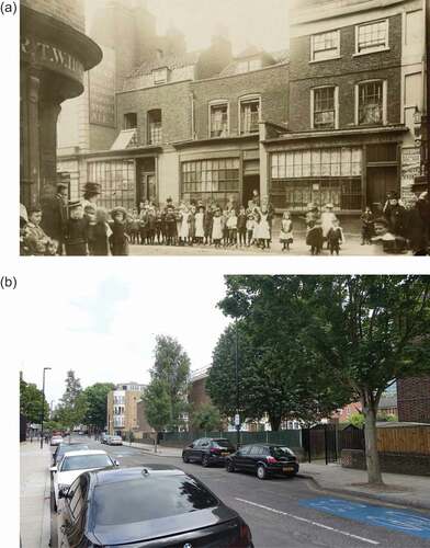 Figure 1. Poplar high street then (a) and now (b).