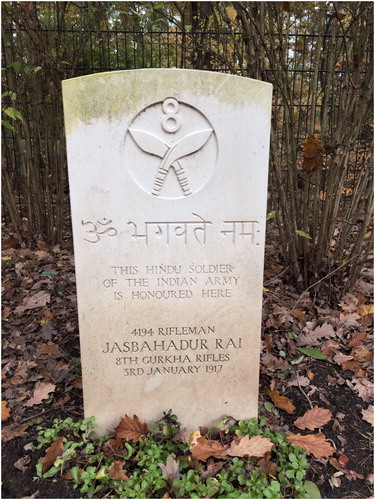Figure 1. Jas Bahadur Rai’s headstone in the Indian cemetery at Zehrensdorf, Germany.Source: Photo by author, 5 November 2016.