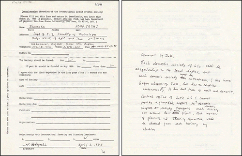 Figure 28. Questionnaire filled out by Shunshuke Kobayashi (April 3, 1988).