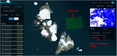 Figure 11. Online interface for sea ice classification.