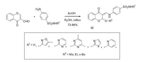 Scheme 6. Preparation of sulfonamide containing chromone derivatives 12.