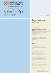 Cover image for Cambridge Review of International Affairs, Volume 28, Issue 4, 2015