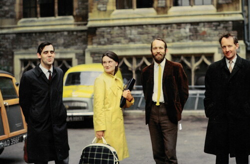 Figure 1. The British Devonian palaeobotany and palynology team in 1969 comprising, from left to right, John Richardson (minus his trademark beard!), Dianne Edwards, Keith Allen and Bill Chaloner (photograph courtesy of Dianne Edwards).