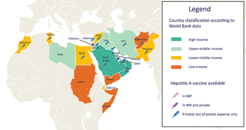 Figure 3. Classification of included countries by income level and hepatitis a vaccination status.