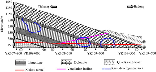 Figure 2. Engineering geological profile of Xiakou tunnel (Li et al. Citation2013a).