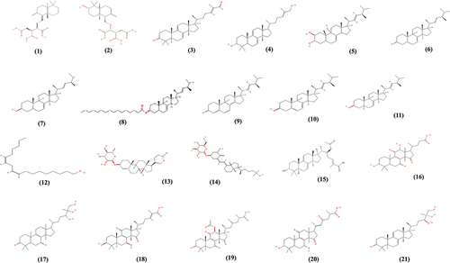 Figure 4. Myco-constituents found in Ganoderma neo-japonicum (1–21).