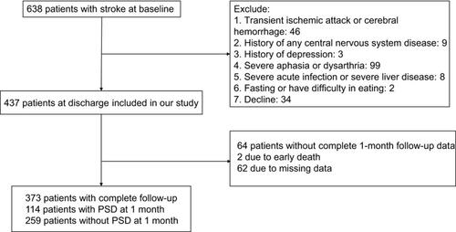 Figure 1 Study recruitment profile.Abbreviation: PSD, post-stroke depression.