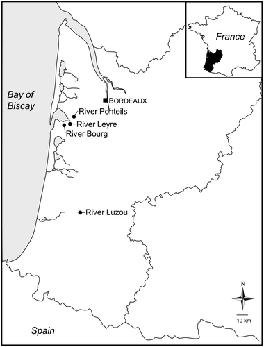 Figure 1. Location of the rivers studied.