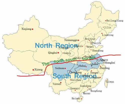 Figure 1. The boundary of Northern and Southern China.