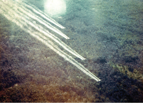 Figure 3. UC-123 aircraft on a defoliation flight as part of Operation Ranch Hand. Source: National Museum of the U.S. Air Force, Identifier Number 071002-F-1234P-022. Available in Wikipedia Commons (https://upload.wikimedia.org/wikipedia/commons/9/96/'Ranch_Hand'_run.jpg).