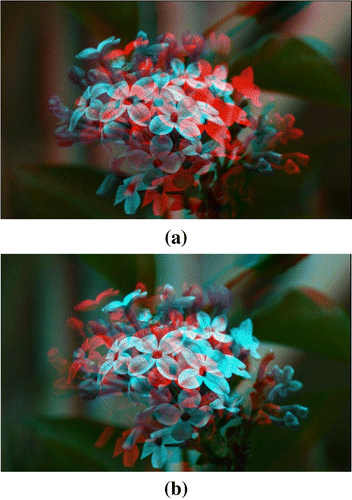 Figure 9. The rendered images in the experiment with stereoscopic images: (a) the first-status image and (b) the second-status image.
