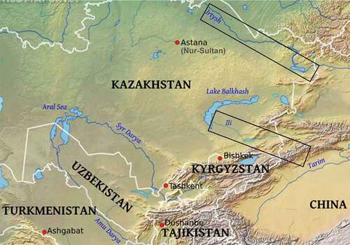 Figure 2. Location of the Ili and Irtysh rivers along the Sino-Kazakh border.
