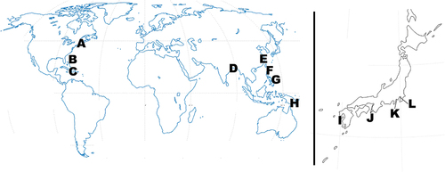 Figure 1. Locations of events in this special issue and other issues of Coastal Engineering Journal.