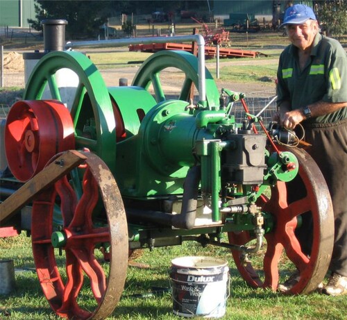 Figure 7. Henry South tending his 1922 Austral engine at the Campbelltown Steam and Machinery Museum near Sydney, Australia. Image: Wain 2008.