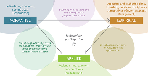 Figure 1. Broad interrelationship between the different aspects of environmental governance, management and values.