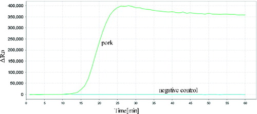 Figure 2. Real-time amplification of the pork cytb gene using the RealAmp assay.