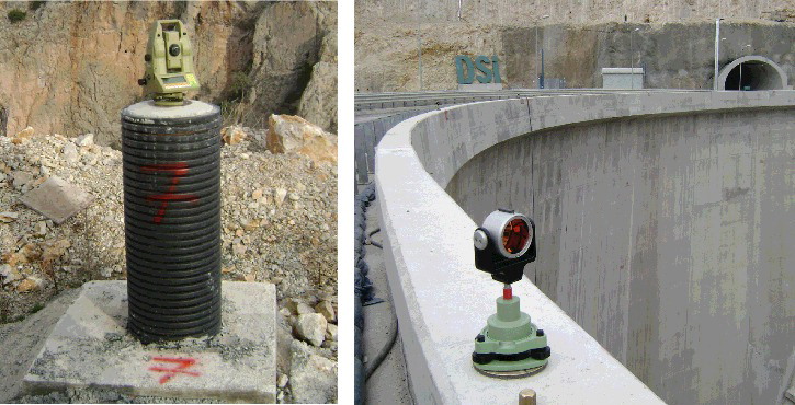 Figure 6. Total station on the reference point and prism on the crest.