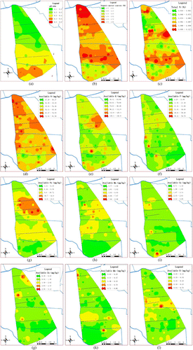 Figure 2. Spatial distribution maps of fertility parameters of studied soils.