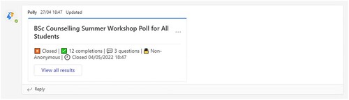 Figure 1. Example of a Polly survey hosted through MS Teams UEL all cohort team.