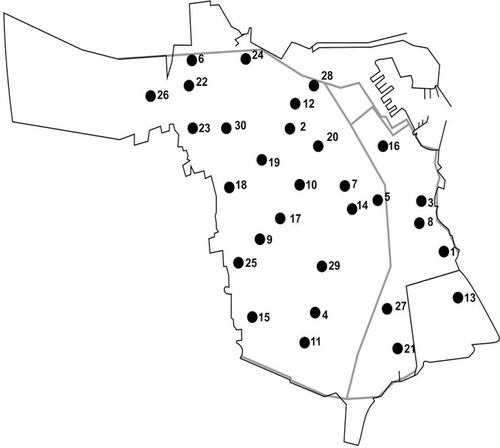 Figure 1 Sampling points and survey application of questionnaire in the City of Veracruz, Mexico.