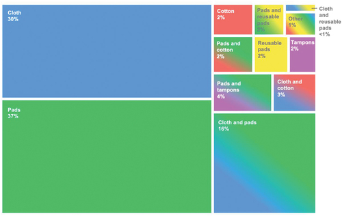 Figure 1. Combinations of menstrual absorbents used by participants at their last period (n = 258).