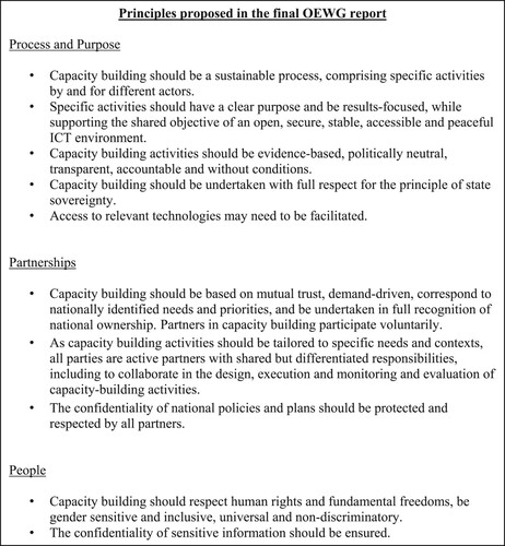 Figure 2. OEWG-proposed principles of cyber capacity building.