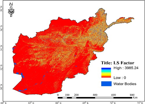 Figure 11. LS factor map in Afghanistan, calculated by Method 3.