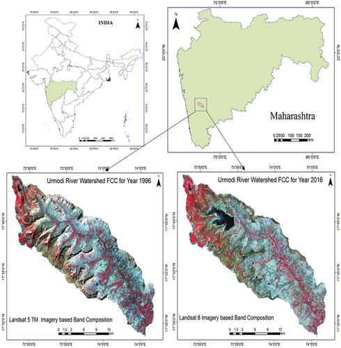 Figure 1. Location of Urmodi River Watershed with false colour composition.