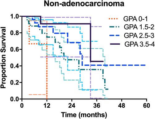 Figure 3 Survival curves stratifying lung non-adenocarcinoma patients by the Lung-molGPA.