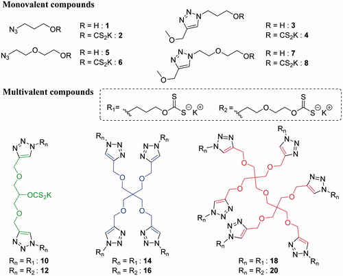 Figure 2. Multimeric compounds synthesized for this study and their monovalent counterparts.