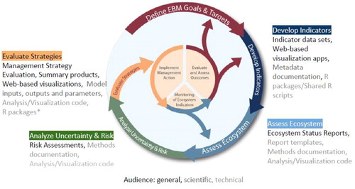 Figure 1. Products as part of the IEA loop according to the audience: general, scientific, and technical (*in development).